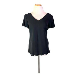 Vintage 90s S.L. Fashions Size 12 Bias-Cut Crepe Top Black Short Sleeve